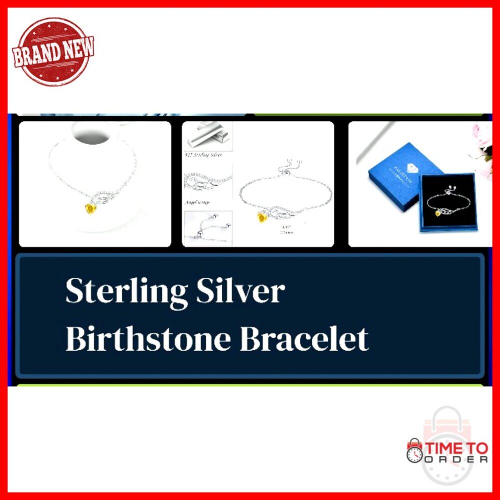 925 Sterling Silver Angel Wing Bracelet Adjustable Heart Birthstone Jewelry Gift - Picture 7 of 7